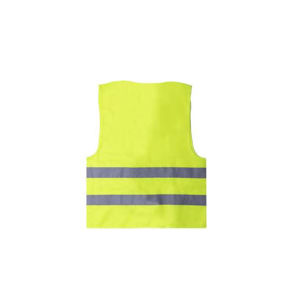 Chaleco reflectante infantil de alta visibilidad, homologado según normativas de seguridad CE fabricado en RPET. Con doble tira reflectante alrededor del cuerpo y cierres de velcro. Talla única para niño.El material RPET se elabora a partir de plástico reciclado, para así fomentar la reutilización de residuos plásticos y ayudar a la sostenibilidad del planeta.