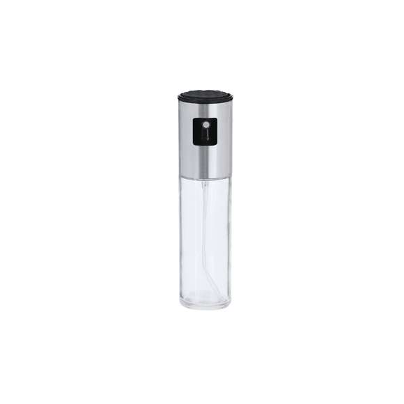 Pulverizador de aceite de cristal y acero inox. Con capacidad de 100 ml y práctico mecanismo pulsador que permite un pulverizado uniforme.