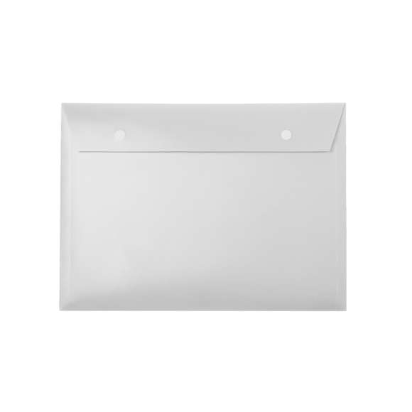 Práctico portadocumentos fabricado en PP Reciclado, con compartimento principal con solapa con cierres de botón en color blanco. El PP Recycled es un plástico reciclado y altamente reciclable, de gran resistencia y apto para multitud de aplicaciones. Con certificación Food Grade, garantizando la seguridad cuando los alimentos entran en contacto con el material usado para fabricar el producto.