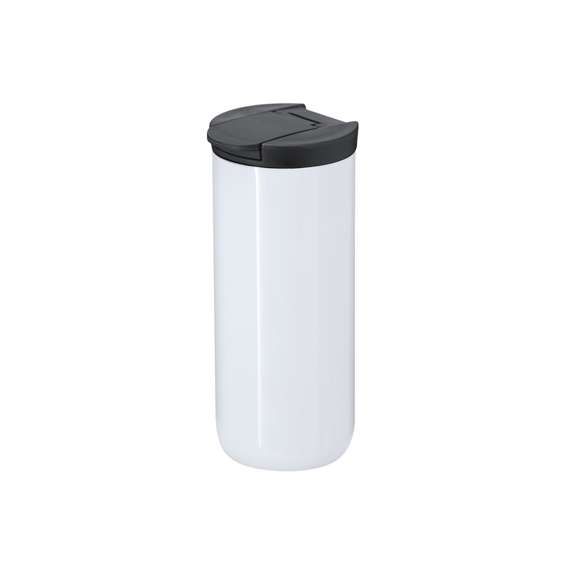 Vaso térmico fabricado en acero inox de doble pared y 370ml de capacidad. Especialmente diseñado para marcaje en sublimación, acabado en blanco brillo. Equipado con un dosificador en la tapa de color negro, diseñado para evitar fugas y libre de BPA.