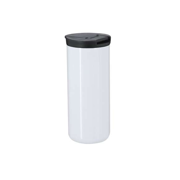 Vaso térmico fabricado en acero inox de doble pared y 370ml de capacidad. Especialmente diseñado para marcaje en sublimación, acabado en blanco brillo. Equipado con un dosificador en la tapa de color negro, diseñado para evitar fugas y libre de BPA.