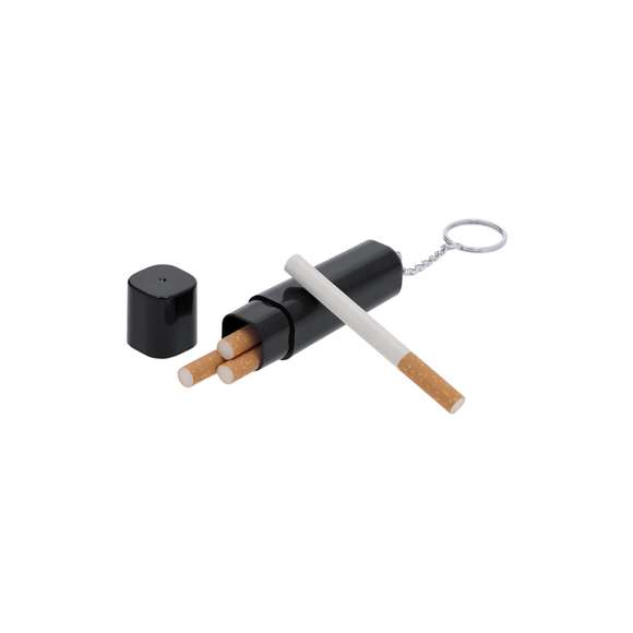 Práctico llavero estuche para tabaco de diseño compacto, ideal para un transporte cómodo. Ofrece capacidad para cuatro cigarros con una tapa extraíble y metálica anilla llavero.