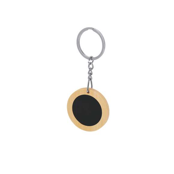 Llavero en combinación de bambú y metal. Con área en acabado gomoso, ideal para grabado láser con terminación plata efecto espejo.Materiales como el bambú fomentan la utilización de materias primas naturales, reduciendo las emisiones contaminantes. Proviene de una planta de gran resistencia y versatilidad, con crecimiento y regeneración rápidos, siendo una excelente alternativa al uso de madera tradicional.