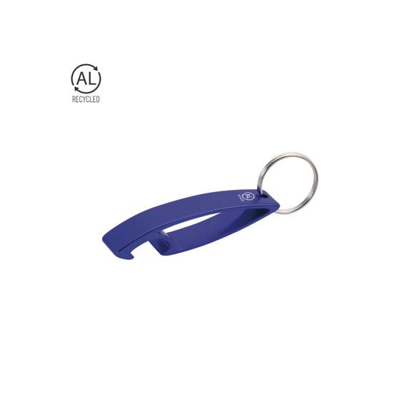 Llavero abridor en aluminio reciclado. Incluye distintivo de aluminio reciclado.El Aluminio Reciclado es un material con posibilidades de reciclaje casi infinitas, sin perder sus propiedades originales y consumiendo menos energía en este proceso.Certificación GRS (Global Recycled Standard / Estándar de Reciclaje Global), que garantiza el origen reciclado del material usado para fabricar el producto.