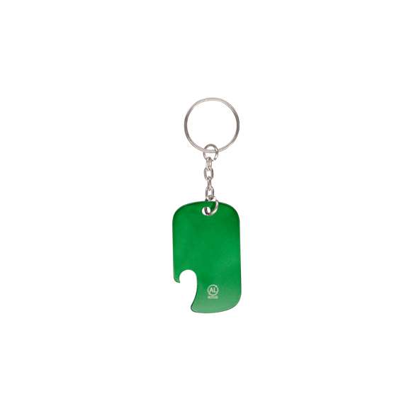 Llavero abridor en aluminio reciclado. Incluye distintivo de aluminio reciclado.El Aluminio Reciclado es un material con posibilidades de reciclaje casi infinitas, sin perder sus propiedades originales y consumiendo menos energía en este proceso.Certificación GRS (Global Recycled Standard / Estándar de Reciclaje Global), que garantiza el origen reciclado del material usado para fabricar el producto.