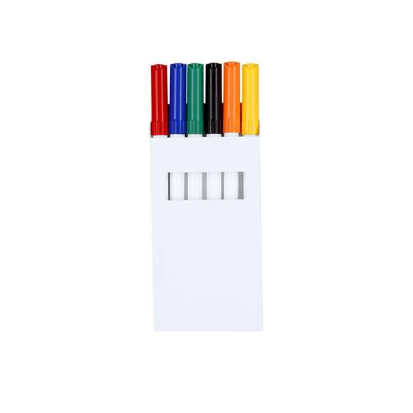 Set de 6 rotuladores en variados colores, diseñados para crear diseños únicos directamente sobre cerámica. Fácil de usar, permite infinitas posibilidades de personalización en casa, fijando los diseños con un horno convencional. Incluye instrucciones de uso detalladas en el reverso de la caja.