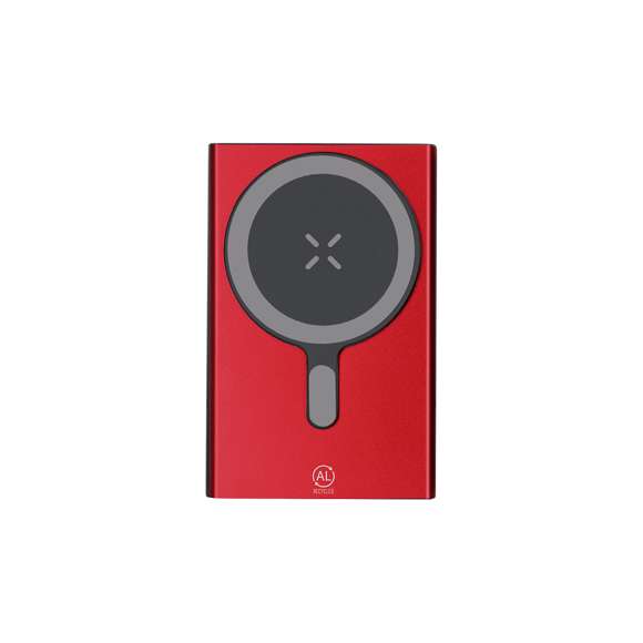 Batería auxiliar externa de 5.000 mAh fabricada en Aluminio Reciclado, con carga inalámbrica de 15W para tecnología Qi y fijación magnética Magsafe y entrada/sa