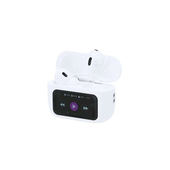 Auriculares intraurales con pantalla táctil equipados con tecnología ANC (Active Noise Cancellation) y ENC (Electronic Noise Cancellation), que reducen significativamente los ruidos externos para ofrecer una experiencia sonora inmersiva y de alta calidad.Incorporan pantalla táctil a color con múltiples funciones:-Control de los auriculares.-Función manos libres para llamadas.-Opción de pasar canciones.-Alarma.-Soporte para varios idiomas.-Fondo de pantalla personalizable.-Visualización de fecha.-Control remoto para la función disparadora de fotos.-Acceso directo a asistentes de voz.Con conexión Bluetooth 5.2 y recargables por USB Tipo C -cable incluido-.Fabricados conforme a los estándares RoHS y en cumplimiento con los siguientes requisitos de seguridad:Sistema de protección contra sobrecalentamiento.Sistema de protección contra sobrecarga.Sistema de bloqueo para evitar cortocircuitos.Conexión Bluetooth. Batería 30 mAh/ Base Carga 300 mAh