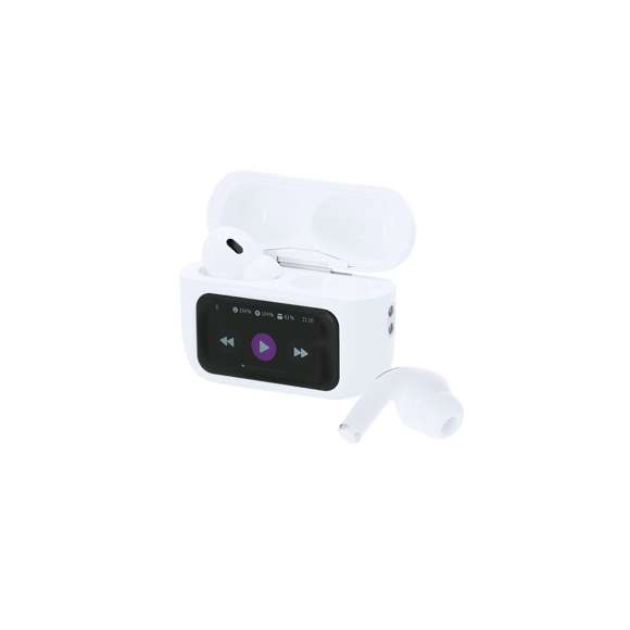 Auriculares intraurales con pantalla táctil equipados con tecnología ANC (Active Noise Cancellation) y ENC (Electronic Noise Cancellation), que reducen significativamente los ruidos externos para ofrecer una experiencia sonora inmersiva y de alta calidad.Incorporan pantalla táctil a color con múltiples funciones:-Control de los auriculares.-Función manos libres para llamadas.-Opción de pasar canciones.-Alarma.-Soporte para varios idiomas.-Fondo de pantalla personalizable.-Visualización de fecha.-Control remoto para la función disparadora de fotos.-Acceso directo a asistentes de voz.Con conexión Bluetooth 5.2 y recargables por USB Tipo C -cable incluido-.Fabricados conforme a los estándares RoHS y en cumplimiento con los siguientes requisitos de seguridad:Sistema de protección contra sobrecalentamiento.Sistema de protección contra sobrecarga.Sistema de bloqueo para evitar cortocircuitos.Conexión Bluetooth. Batería 30 mAh/ Base Carga 300 mAh