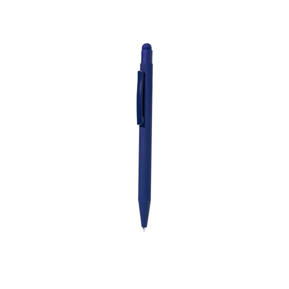 Bolígrafo puntero fabricado en aluminio. De mecanismo pulsador con puntero y clip metálico a juego con el cuerpo. Cuerpo terminación en goma, especialmente diseñado para marcaje en láser. De cartucho jumbo y en tinta azul.