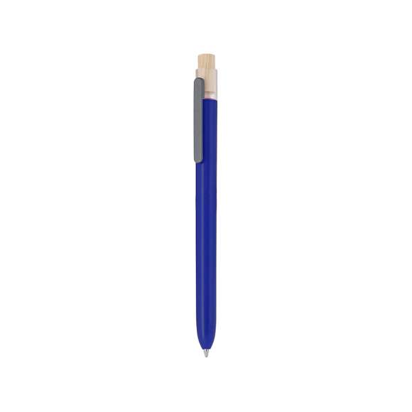 Bolígrafo fabricado en RABS. Cuenta con un clip metálico y un mecanismo pulsador fabricado en bambú. En tinta azul. Distintivo RABS en la parte superior del bolígrafo.El RABS es un plástico altamente reciclable de gran resistencia y con multitud de aplicaciones que lo convierten en una solución eco-friendly.
