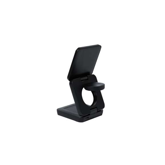 Cargador inalámbrico magnético 4 en 1 de 15W, fabricado en ABS reciclado (RABS). Diseñado para la carga simultánea del smartphone, auriculares, smartwatch y soporte. Un gadget todo en uno: plegable, portátil, de tamaño compacto, muy versátil y de diseño funcional. De acabado mate con tacto gomoso. Conexión por usb Tipo C -cable incluido-.El RABS es un plástico altamente reciclable de gran resistencia y con multitud de aplicaciones que lo convierten en una solución eco-friendly. Fabricado conforme a los estándares RoHS y en cumplimiento con los siguientes requisitos de seguridad:Sistema de protección contra sobrecalentamiento.Sistema de protección contra sobrecarga.Sistema de bloqueo para evitar cortocircuitos.