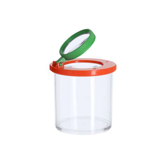 Bote lupa fabricado en resistente ABS. Con lente de aumento de 3X y lente abatible adicional de 6X en tapadera. Incluye cuadrícula escalada de 0,5x0,5cm en el fondo para mediciones precisas.