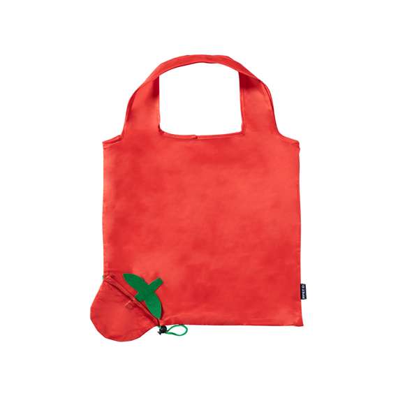 Bolsa plegable en RPET 190T con diseños de frutas. Incluye accesorio de ajuste para fácil plegado y distintivo RPET. Con una resistencia de hasta 7 kg de peso.El material RPET se elabora a partir de plástico reciclado, para así fomentar la reutilización de residuos plásticos y ayudar a la sostenibilidad del planeta.