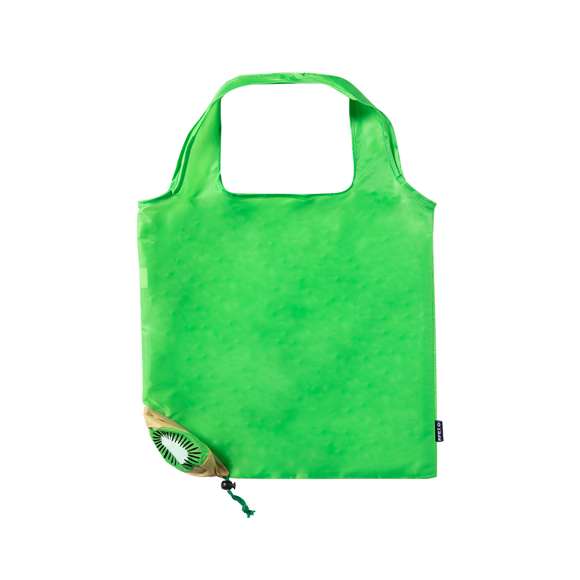 Bolsa plegable en RPET 190T con diseños de frutas. Incluye accesorio de ajuste para fácil plegado y distintivo RPET. Con una resistencia de hasta 7 kg de peso.El material RPET se elabora a partir de plástico reciclado, para así fomentar la reutilización de residuos plásticos y ayudar a la sostenibilidad del planeta.