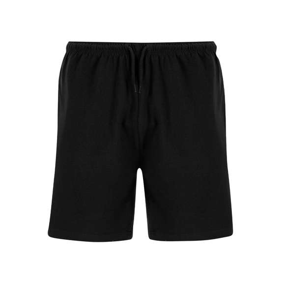 Pantalón corto unisex en algodón de punto liso. Con dos bolsillos laterales y cinturilla elástica con cordón ajustable a tono.