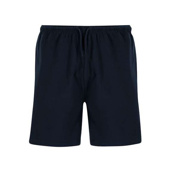 Pantalón corto unisex en algodón de punto liso. Con dos bolsillos laterales y cinturilla elástica con cordón ajustable a tono.