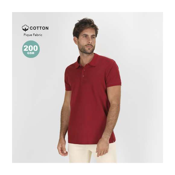 Polo unisex de manga corta de 200 g/m2. Tapeta con tres botones acabado mate. Con cubrecosturas reforzado en el interior del cuello. Ribete acanalado en mangas y cuello. Costuras laterales con aperturas en la parte del bajo.