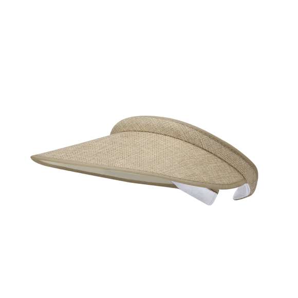 Visera de amplio sombraje, confeccionada en resistente poliéster con superficie recubierta de tela. Diseñada con ajuste de diadema abierta e interior acolchado con suave tejido rizado para mayor comodidad.