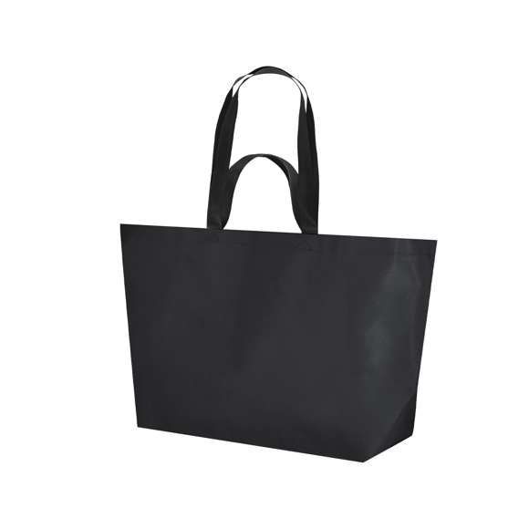 Bolsa fabricada en pp-woven laminado de gran capacidad. Con doble asas, cortas de 44x3cm y largas de 77x3cm reforzadas con costura en X y resistencia de hasta 10kg