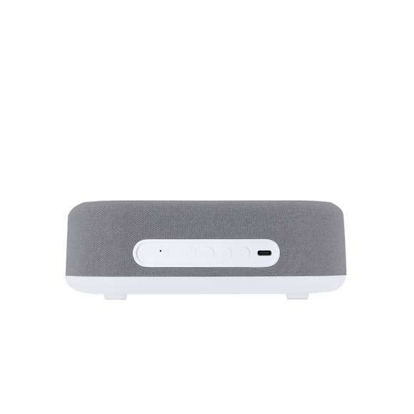 Reloj multifunción 5 en 1. Incluye múltiples funciones:-Cargador inalámbrico de 15W- Lámpara con luz cálida e intensidad regulable, ideal para crear ambientes agradables- Altavoz de 5W- Función hora (12/24h) y alarma- Indicador de temperatura y fechaCon pantalla retroiluminada y batería de 1200 mAh. Compatible con dispositivos equipados con tecnología de carga inalámbrica Qi. Fabricado en ABS blanco en combinación de poliéster. Con entrada USB Tipo C -cable incluido -.