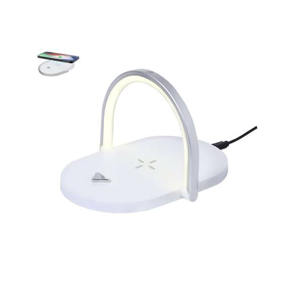 Lámpara multifunción fabricada en resistente ABS. Con cargador inalámbrico de 15W integrado y 32 LEDs en un aro plegable que también hace de soporte. Compatible con dispositivos móviles de carga inalámbrica y con cable cargador Tipo C -incluido-. Disponible manual de instrucciones en español e inglés.Fabricada conforme a los estándares RoHS y en cumplimiento con los siguientes requisitos de seguridad:Sistema de protección contra sobrecalentamiento.Sistema de protección contra sobrecarga.Sistema de bloqueo para evitar cortocircuitos.
