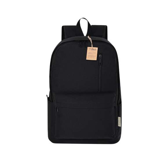 Mochila fabricada principalmente en suave Algodón Reciclado. Con bolsillo principal de cierre de cremallera con doble tirador. Bolsillo interior para portátil de hasta 15 pulgadas. Incluye dos bolsillos frontales con cierre de cremallera y bolsillos en los laterales. Espalda y cintas acolchadas, con tela transpirable y ajustables. Incluye cinta de transporte para ajuste en trolley o maleta, ideal para viajes. Con etiqueta distintiva en el exterior, así como hastag distintivo.