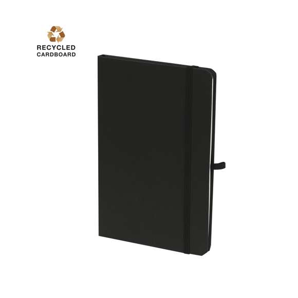 Bloc con notas adhesivas en cartón reciclado. Con tapas rígidas y 80 hojas lisas. En la cubierta interior de la portada incluye: 25 hojas adhesivas amarillas, 125 mini notas adhesivas de variados colores y práctico tarjetero en color kraft. Con soporte para bolígrafos y cinta elástica a juego.El Cartón Reciclado proviene del reaprovechamiento de excedente de fabricaciones y reciclaje de papel en el final de su vida útil, convirtiéndose en un lienzo ecológico y sostenible.