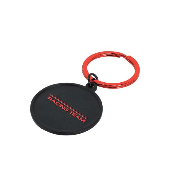 Llavero elaborado en aluminio con diseño redondo en color negro. Ideal para grabado láser con acabado a color por ambos lados del llavero con efecto espejo. Incluye una anilla metálica a juego para resultado elegante.