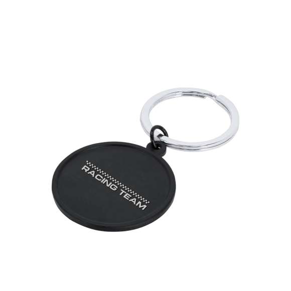 Llavero elaborado en aluminio con diseño redondo en color negro. Ideal para grabado láser con acabado a color por ambos lados del llavero con efecto espejo. Incluye una anilla metálica a juego para resultado elegante.