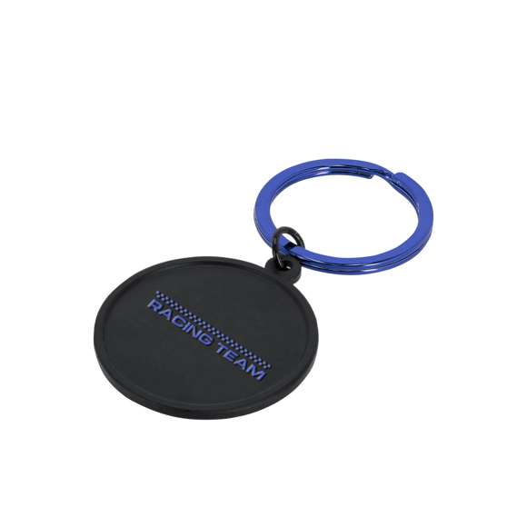 Llavero elaborado en aluminio con diseño redondo en color negro. Ideal para grabado láser con acabado a color por ambos lados del llavero con efecto espejo. Incluye una anilla metálica a juego para resultado elegante.