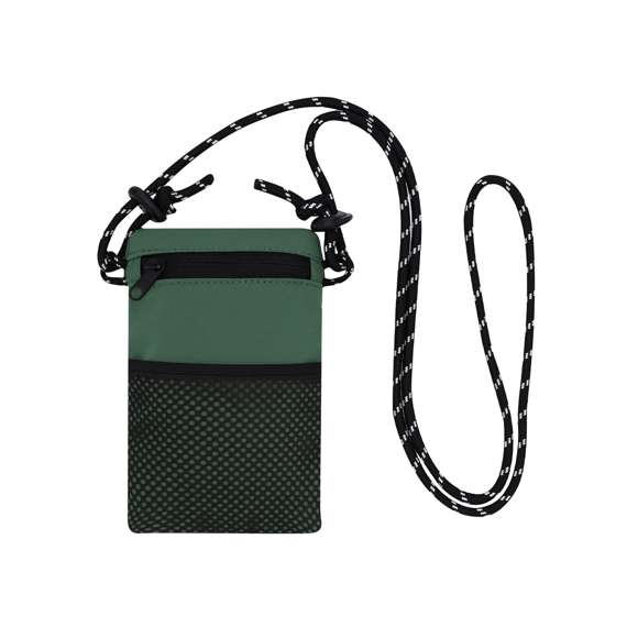 Portatodo fabricado en suave poliéster 150D. Compartimento principal con cierre de cremallera invisible en color negro y bolsillo abierto frontal de rejilla. Incluye cinta bandolera ajustable en forma de cordón en color negro y blanco.