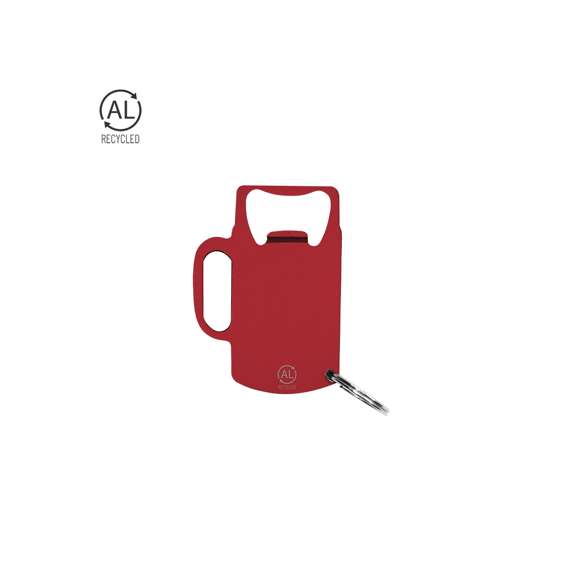 Original llavero abridor en Aluminio Reciclado con diseño de jarra. Especialmente diseñado para marcaje en láser. Con distintivo de Aluminio Reciclado grabado.El Aluminio Reciclado es un material con posibilidades de reciclaje casi infinitas, sin perder sus propiedades originales y consumiendo menos energía en este proceso.Certificación GRS (Global Recycled Standard / Estándar de Reciclaje Global), que garantiza el origen reciclado del material usado para fabricar el producto.
