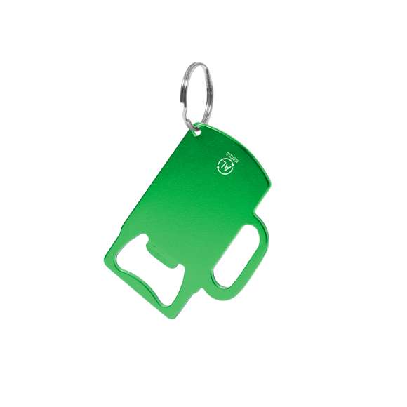 Original llavero abridor en Aluminio Reciclado con diseño de jarra. Especialmente diseñado para marcaje en láser. Con distintivo de Aluminio Reciclado grabado.El Aluminio Reciclado es un material con posibilidades de reciclaje casi infinitas, sin perder sus propiedades originales y consumiendo menos energía en este proceso.Certificación GRS (Global Recycled Standard / Estándar de Reciclaje Global), que garantiza el origen reciclado del material usado para fabricar el producto.