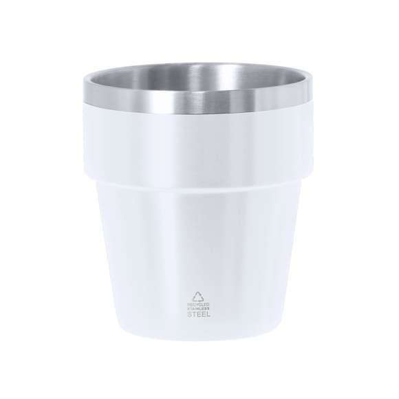 Vaso térmico fabricado en Acero Inox Reciclado de doble pared y 250 ml de capacidad. Recubrimiento en color satinado y borde e interior en color acero satinado. Con logotipo Acero Inox Reciclado.El acero es uno de los materiales más demandados y que puede encontrarse casi en todas partes, desde productos de uso diario a grandes construcciones. Con innumerables propiedades, entre las que cabe destacar la durabilidad y su alto grado de reutilización, convirtiéndolo en una alternativa muy valorada en soluciones de sostenibilidad. Debidamente tratado, permite obtener nuevos recursos de infinita utilización.