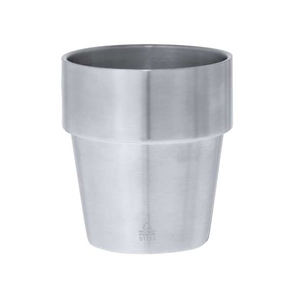 Vaso térmico fabricado en Acero Inox Reciclado de doble pared y 250 ml de capacidad. Recubrimiento en color satinado y borde e interior en color acero satinado. Con logotipo Acero Inox Reciclado.El acero es uno de los materiales más demandados y que puede encontrarse casi en todas partes, desde productos de uso diario a grandes construcciones. Con innumerables propiedades, entre las que cabe destacar la durabilidad y su alto grado de reutilización, convirtiéndolo en una alternativa muy valorada en soluciones de sostenibilidad. Debidamente tratado, permite obtener nuevos recursos de infinita utilización.