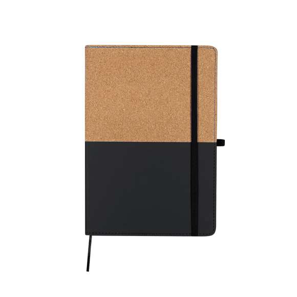 Bloc soporte con tapas rígidas fabricadas en combinación de PU Reciclado y corcho, con versátil soporte magenético en el interior portada para dispositivos móvi