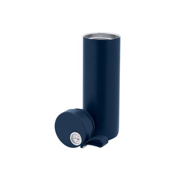 Bidón térmico de acero inox y doble pared de 500 ml de capacidad, con medidor de temperatura analógica, con rango de 0º a 100º. Con tapón de seguridad, asa de silicona integrada y cuerpo a juego. Libre de BPA.