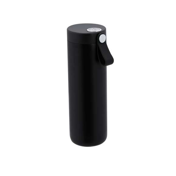 Bidón térmico de acero inox y doble pared de 500 ml de capacidad, con medidor de temperatura analógica, con rango de 0º a 100º. Con tapón de seguridad, asa de silicona integrada y cuerpo a juego. Libre de BPA.