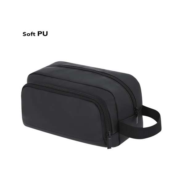 Neceser multiusos en suave PU. Bolsillo principal y bolsillo frontal, con cierres de cremallera y tiradores metálicos. Y práctica asa de mano para un cómodo transporte.