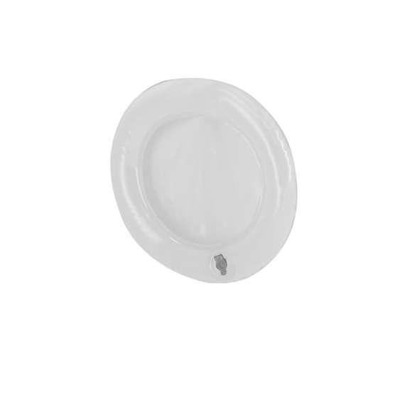 Original almohadilla para la cabeza con función de frisbee, de diseño redondo con aro hinchable fabricado en resistente PVC de color sólido y acabado brillo. Con plegado especial para fácil impresión.