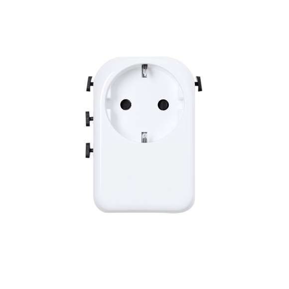 Completo adaptador de enchufes, de diseño compacto y portable. Con salidas USB y dos Tipo C, especialmente indicado para viajes y con adaptadores multi región para USA, Europa, Asia, Reino Unido y Australia. Indicador LED de encendido.