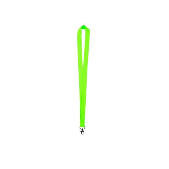 Lanyard confeccionado en resistente poliéster, equipado con un gancho metálico giratorio para mayor funcionalidad.