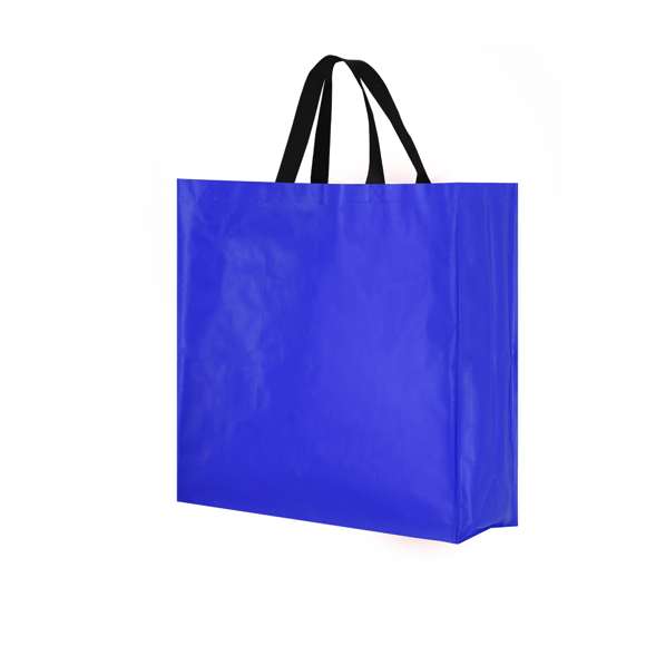 Bolsa fabricada en pp-woven laminado. Con asas largas de 45x3cm reforzadas con costura en X y resistencia de hasta 8kg.