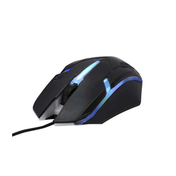 Ratón gamer diseñado para una experiencia de juego inmersiva. Interior retroiluminado por iluminación LEDs multicolor combinando efectos intermitentes automáticos. Con botón izquierdo, derecho y rueda de scroll central. Incluye conexión USB con cable de 130 cm.