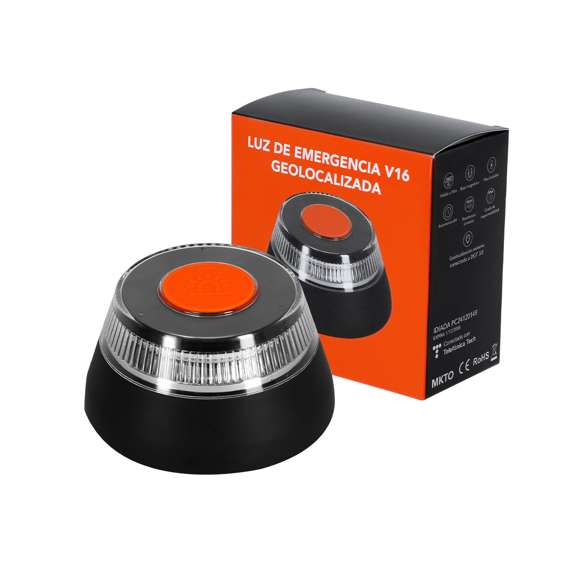 Luz de emergencia V16 Geolocalizada para vehículos. Fabricada conforme a la normativa de seguridad vigente y homologada por laboratorio acreditado IDIADA, según requisitos de la DGT , con número de homologación marcado en la parte inferior del artículo. De activación manual y con base de fijación magnética. Resistencia al viento de hasta 180Pa, visibilidad 360 -hasta 1 km de distancia- y resistencia al agua conforme a estándares IP54. De tamaño compacto para guardar en cualquier compartimento del vehículo y tenerla a mano en caso de emergencia. Presentada en caja individual de diseño. Manual incluido (español e inglés). Alimentación a pilas (3xAA pilas alcalinas incluidas).Certificado de Cumplimiento PC24120149 emitido por IDIADA, conforme a los requisitos de la DGT.
