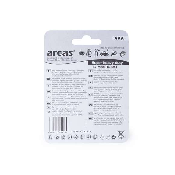 Blister de 4 pilas salinas de 1,5V tipo AAA/R03
