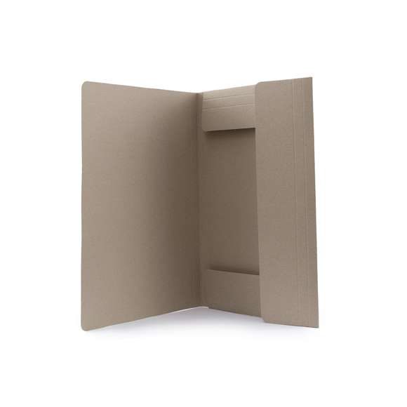 Carpeta ecológica de gran capacidad con cierre elástico en cartón reciclado flexible y con sistema de plegado tripe.