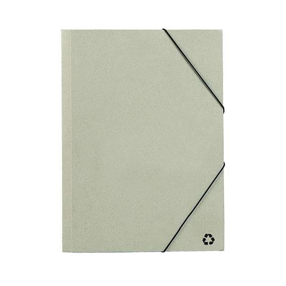 Carpeta ecológica de gran capacidad con cierre elástico en cartón reciclado flexible y con sistema de plegado tripe.