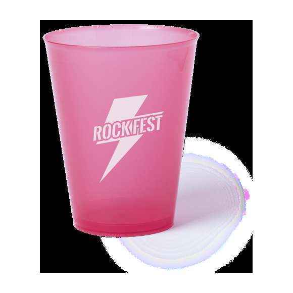 Vaso de 500ml de capacidad en resistente y flexible material PP. Reutilizable y en acabado translúcido.